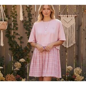 Fantastic Fawn Top Dress Pinks Oversized Pleated Cotton Lining Boho Fairy SZ M